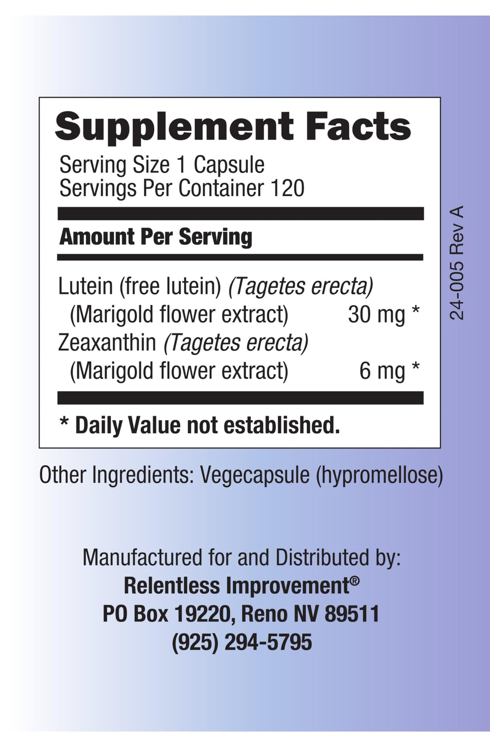 Relentless Improvement vege-capsules closeup for convenient daily use.
