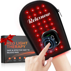 RELEXNOW cordless red light glove front view covers the hand for targeted therapy