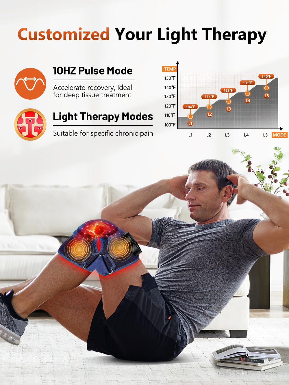 RELEXNOW four massage zones knee image showcases targeted relief during workouts.