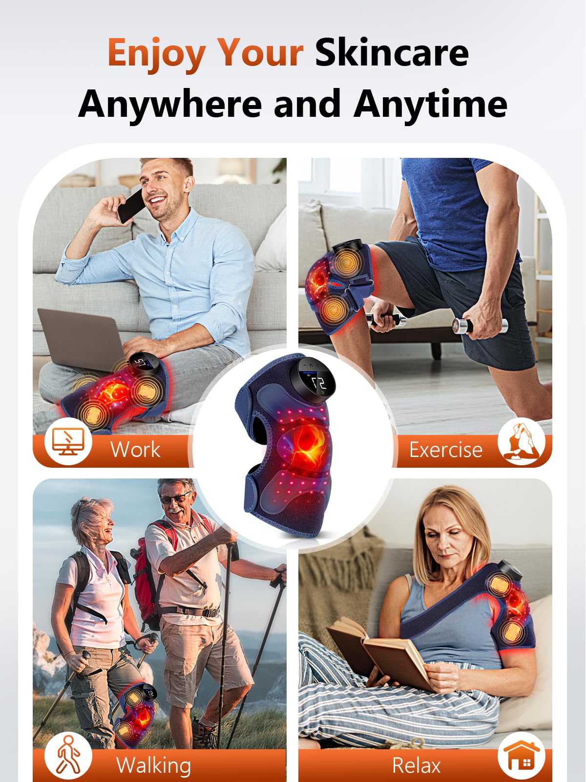 RELEXNOW knee brace worn image conveys safe, drug-free support for daily comfort.