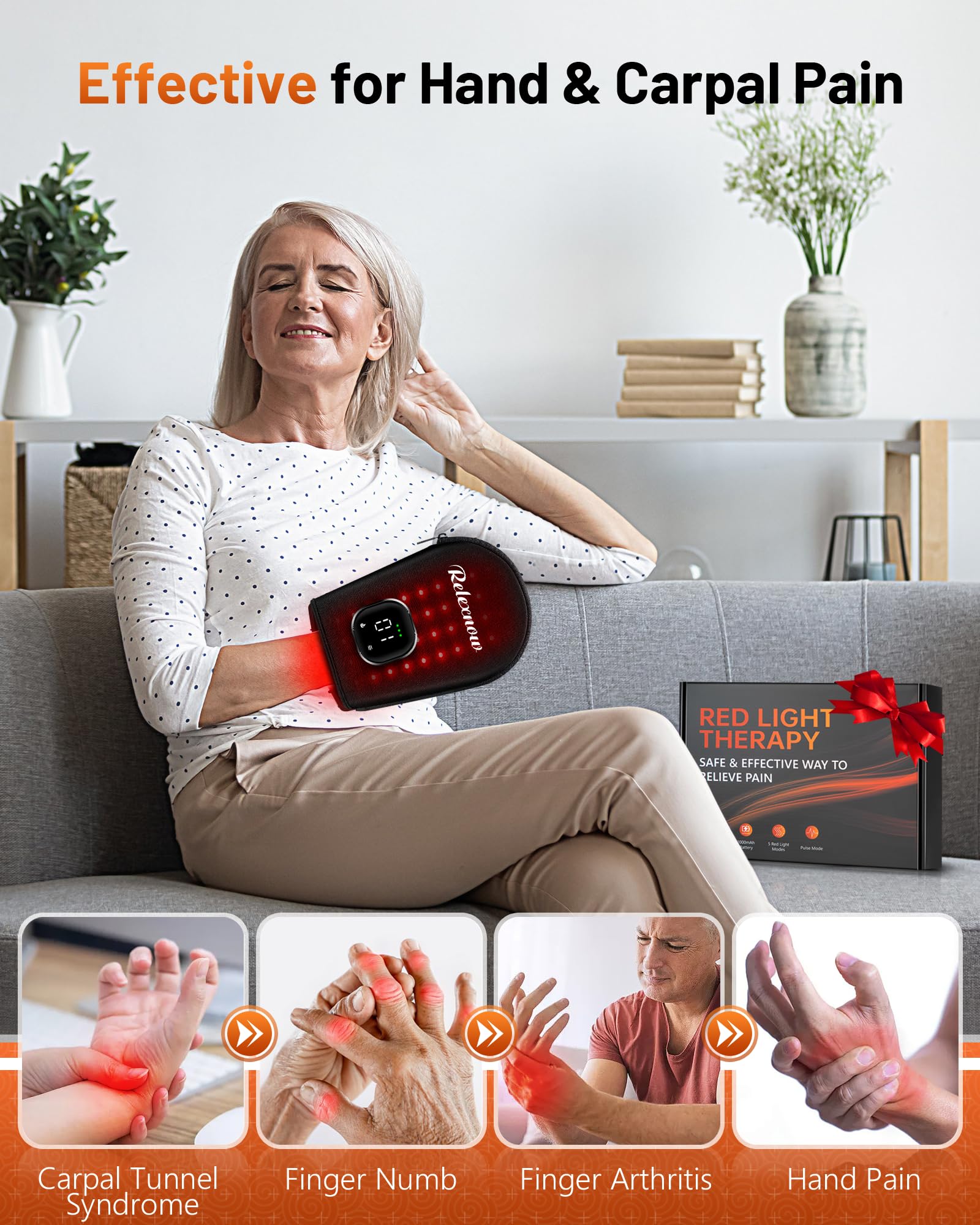 RELEXNOW red light glove covers hand and wrist for full-area exposure