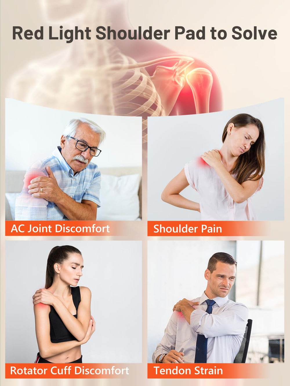 RELEXNOW heat and vibration panel showing warmth and massage for shoulder comfort