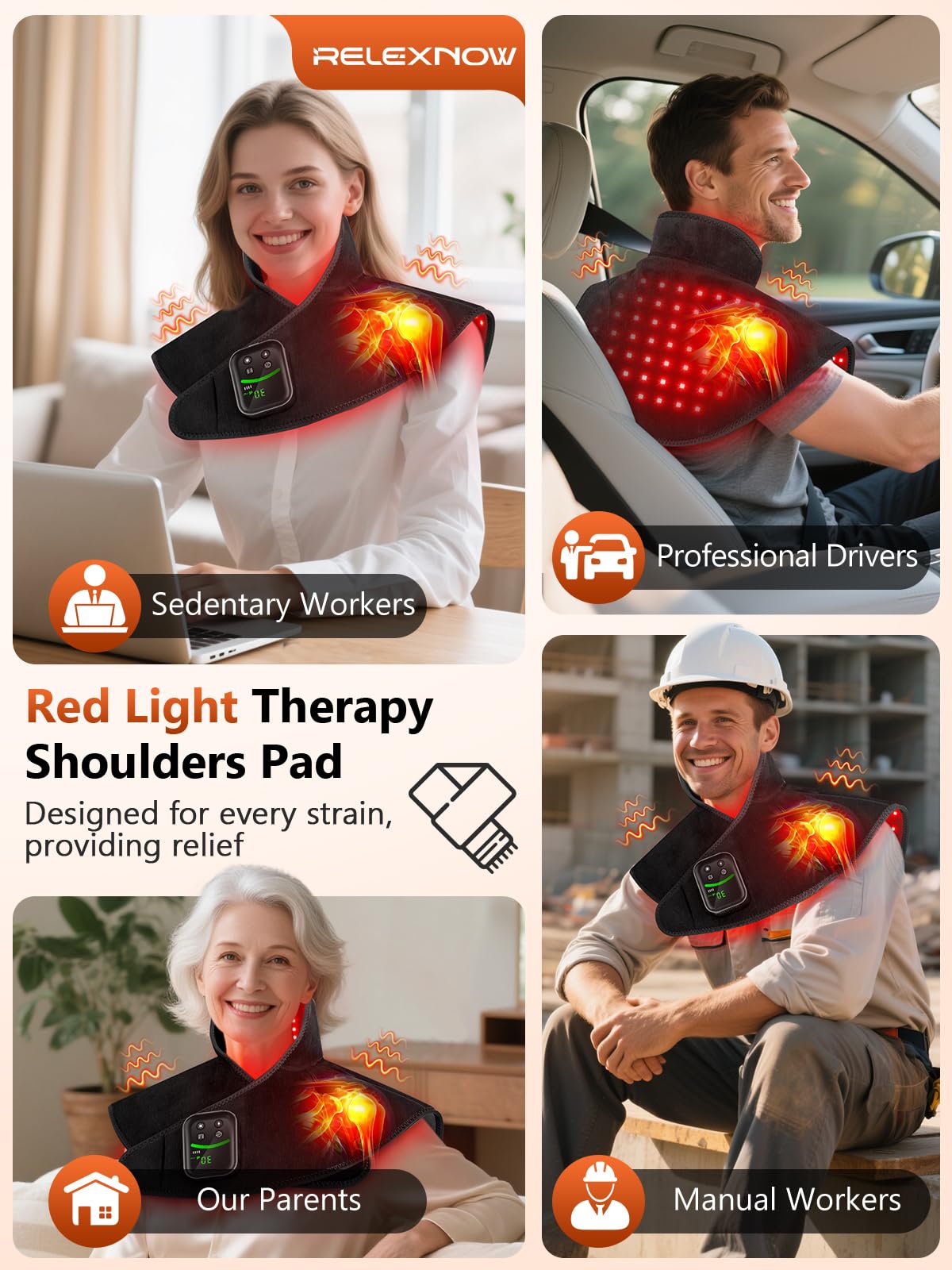 RELEXNOW upper-back usage supports relaxed posture during work.