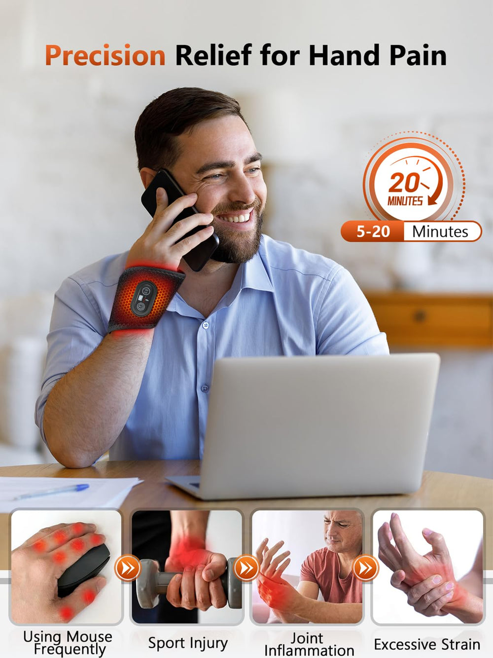 RELEXNOW wireless wrist wrap with 3000mAh battery for portable therapies