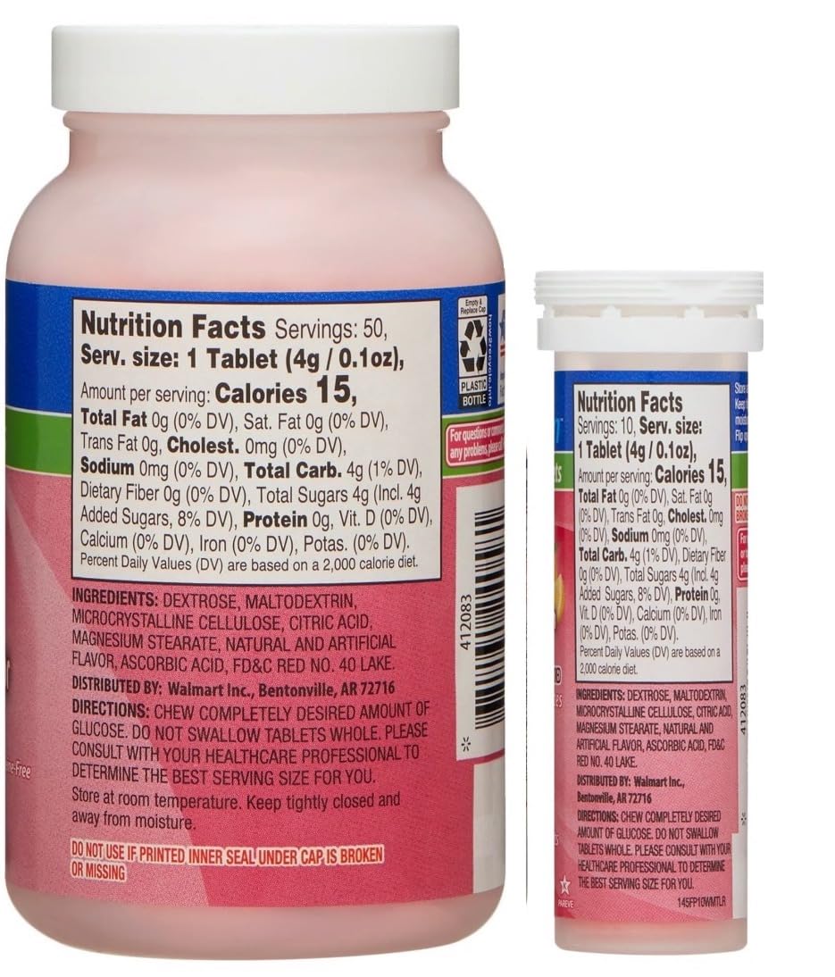 ReliOn Glucose on-the-go tube with 10 tablets for quick, portable use during busy days.