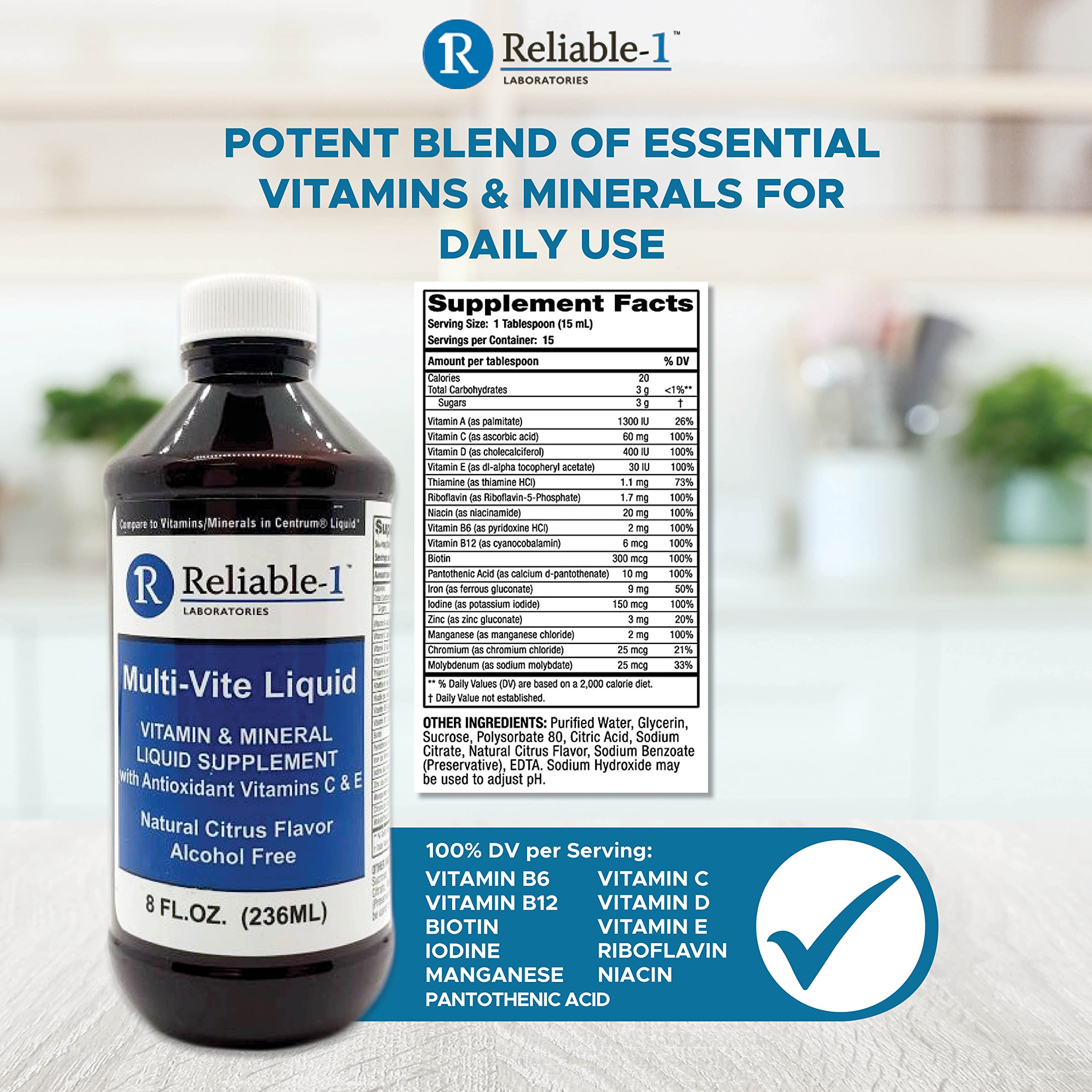 Reliable-1 Multi-Vite packaging shown as dairy, gluten, nut, soy-free