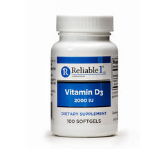 Reliable 1 Laboratories Vitamin D3 softgels bottle promotes daily bone and immune support.