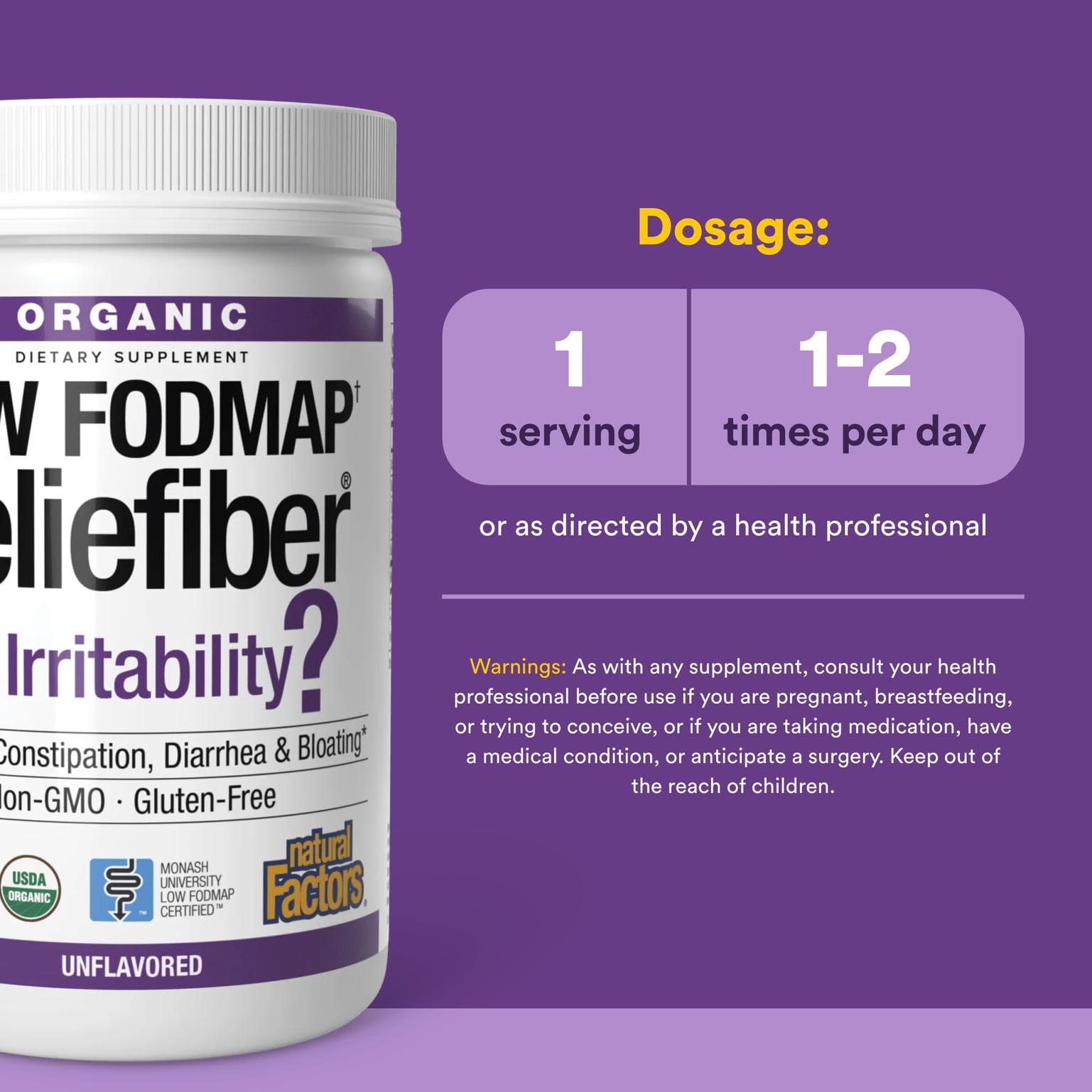 Reliefiber powder dissolving in water highlighting soluble fiber benefits.