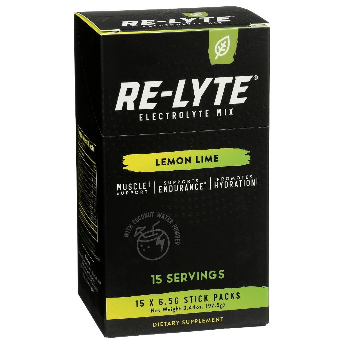 RELYTE Lemon Lime measuring scoop beside packets for easy portioning.