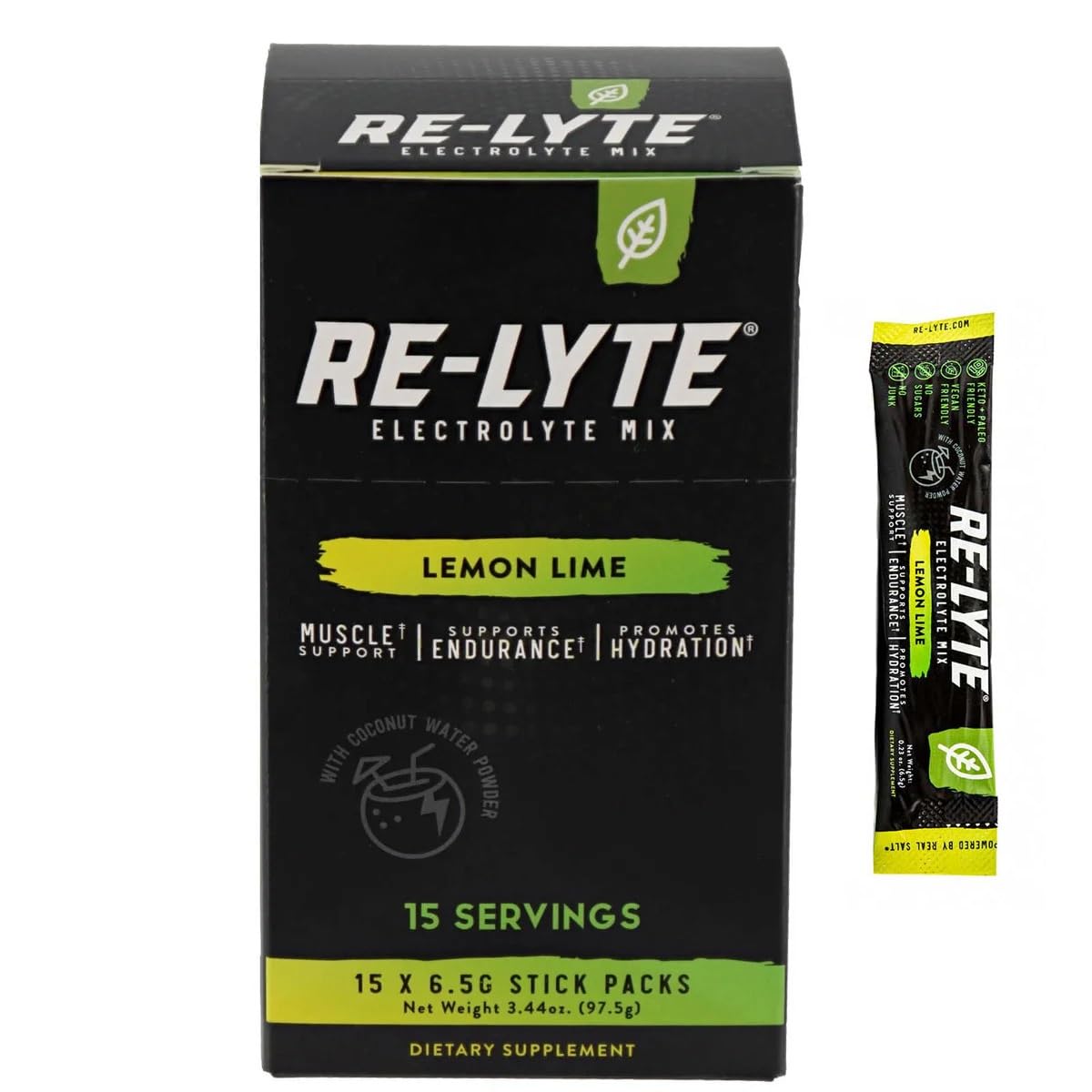 RELYTE Lemon Lime powder dissolving in water for refreshing hydration.