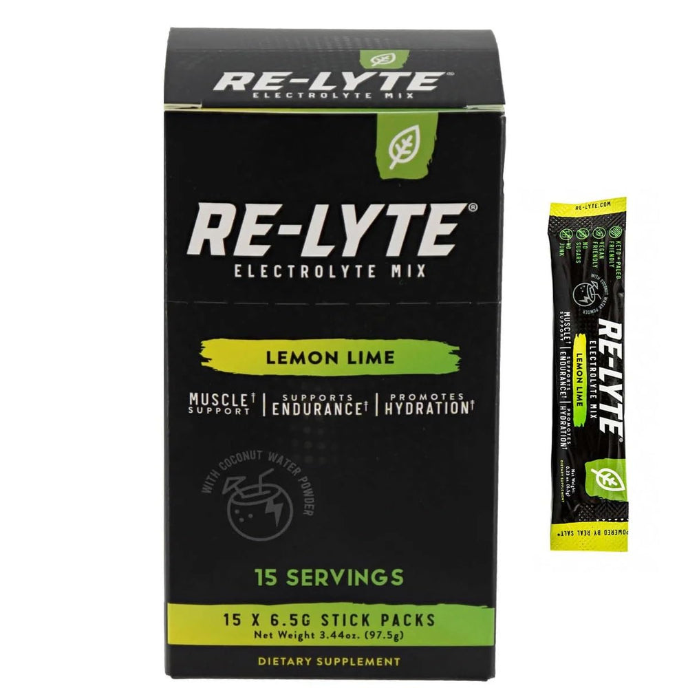 RELYTE Lemon Lime powder dissolving in water for refreshing hydration.