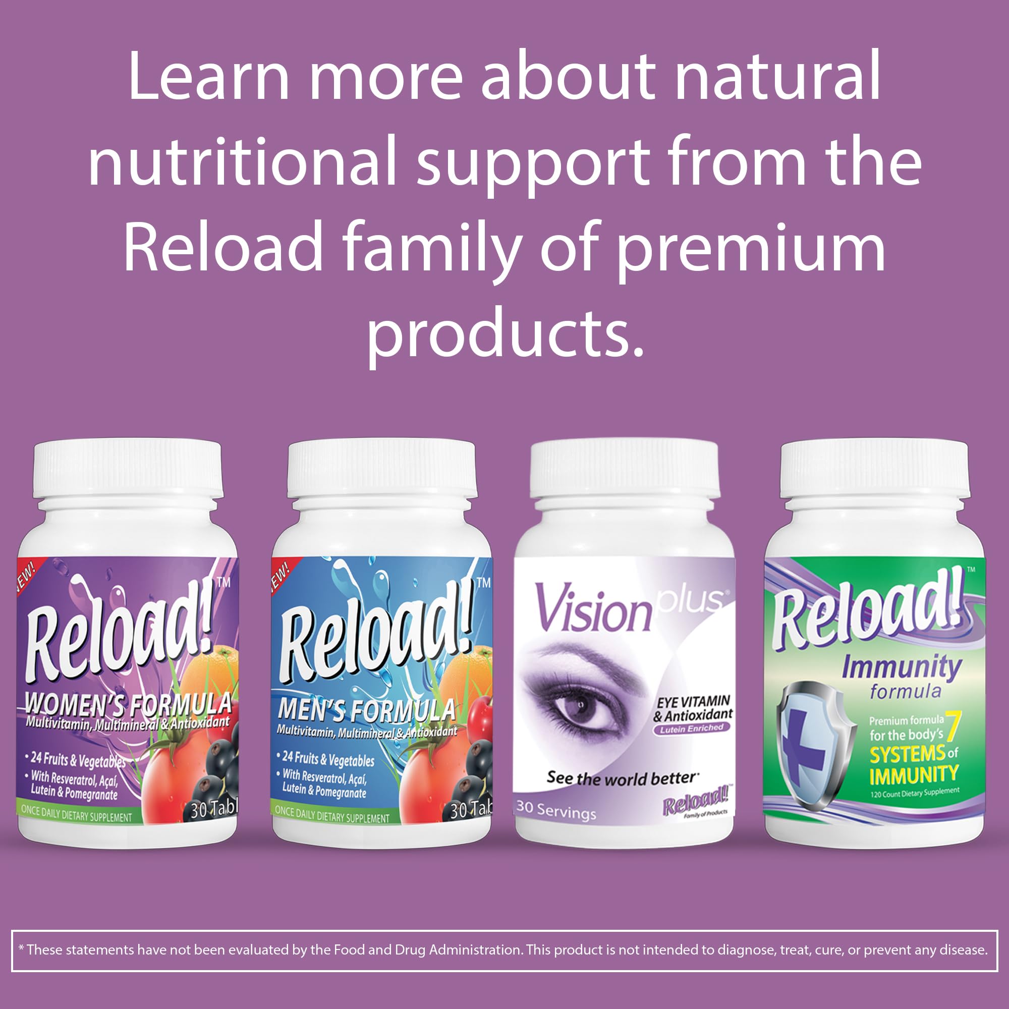 Reload! Vision Plus bottle on desk for convenient, dependable eye nutrition
