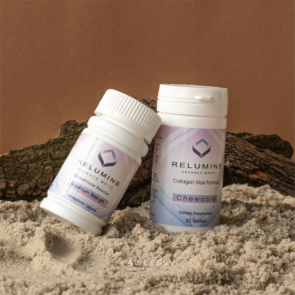 Take one Relumins Glutathione Booster capsule into daily routine