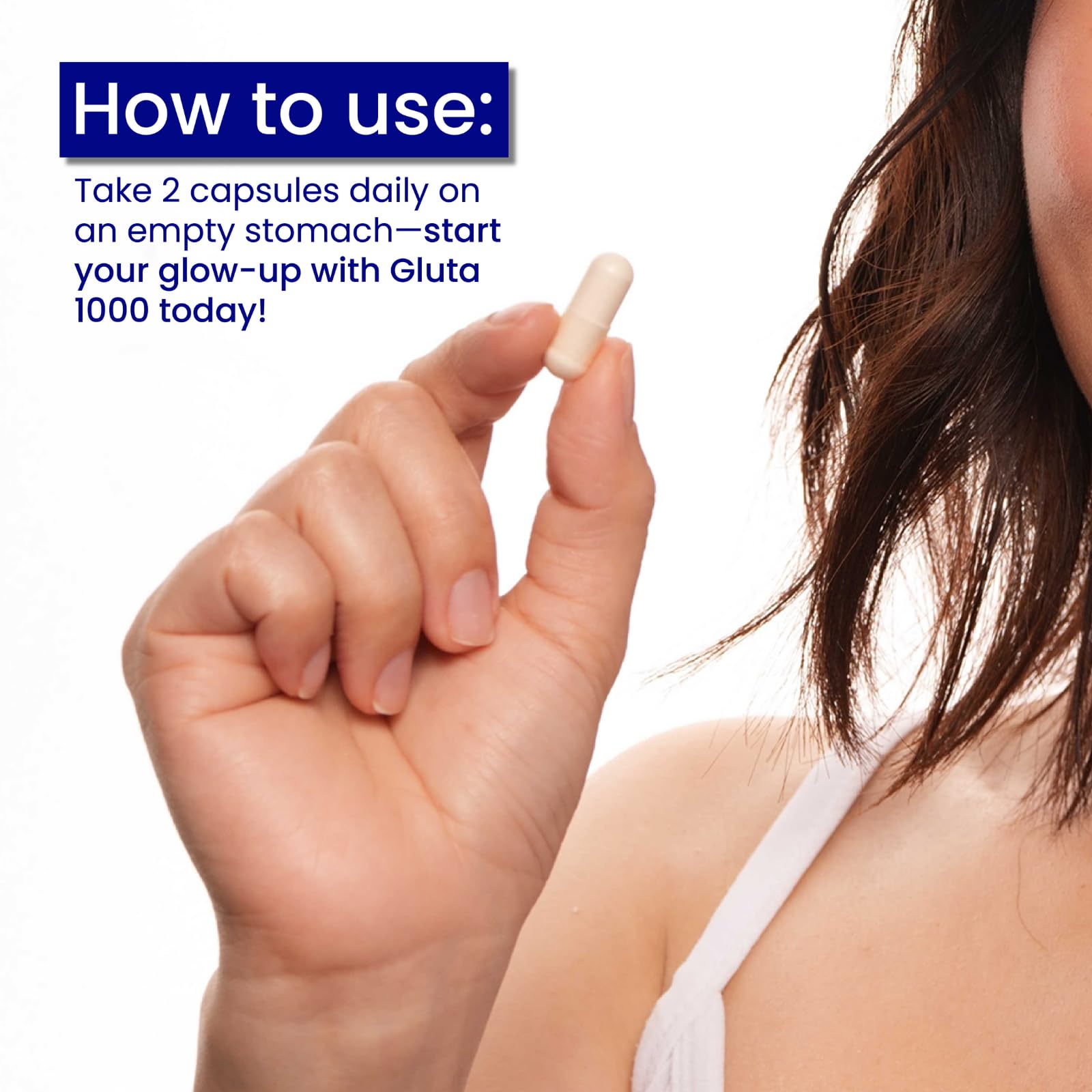 Morning-use scene with Relumins Glutathione 1000mg suggesting daily ritual