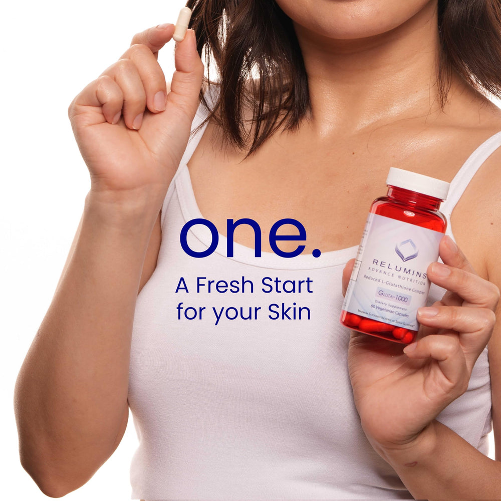 Relumins L-Glutathione packaging USA-made box emphasizing quality and purity