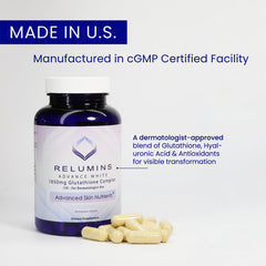 Relumins hyaluronic acid pill emphasizes skin hydration potential.