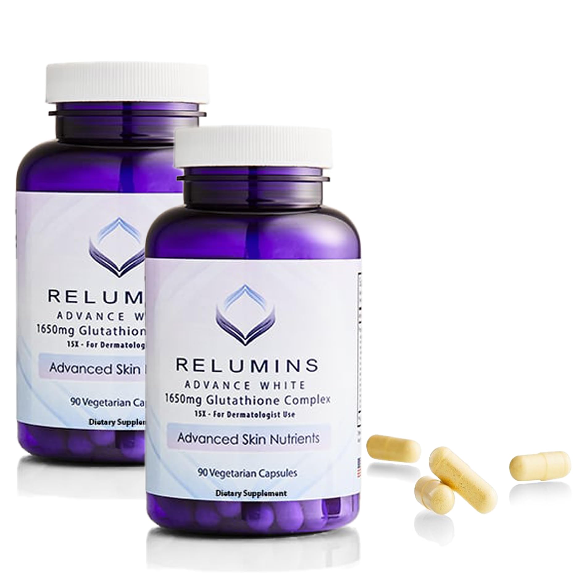 Relumins L-Glutathione 1650mg bottle front view for daily antioxidant support.