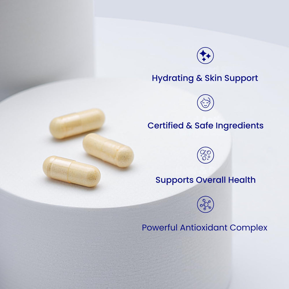 Relumins L-Glutathione Complex capsules with NAC and Vitamin E for protective antioxidants.
