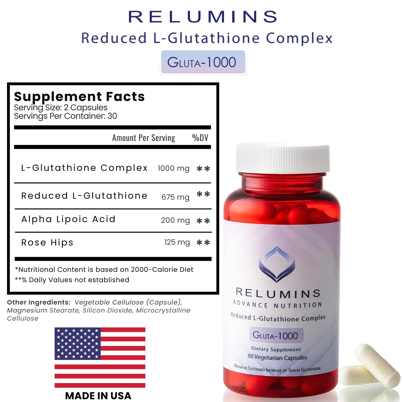 Relumins L-Glutathione with ALA hinting at skin hydration.