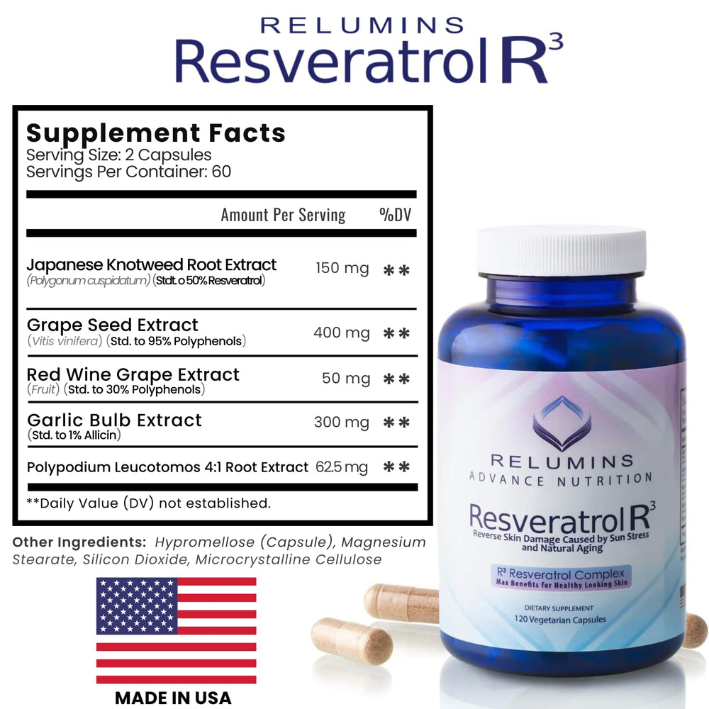 Relumins Resveratrol 600mg daily-use bottle for daily wellness support