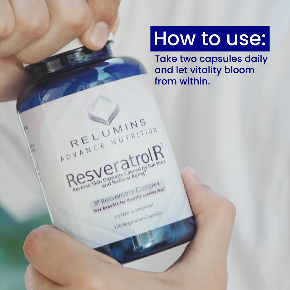 Relumins Resveratrol 600mg packaging emphasizing purity
