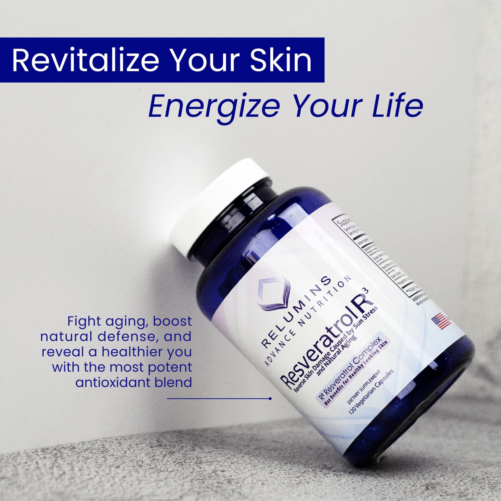 Relumins Resveratrol 600mg vegan capsules for plant-based regimen
