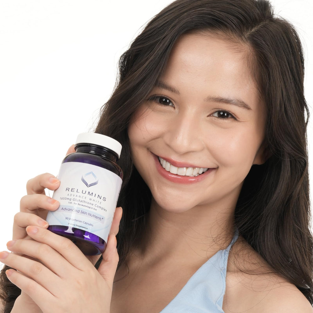 Relumins rose hips capsule bottle with vitamin C support.
