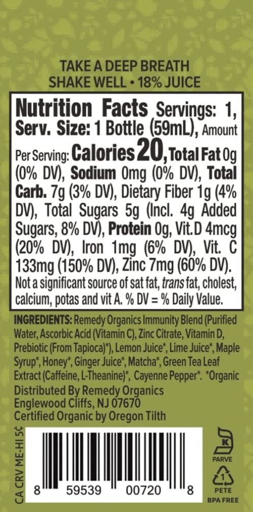 Close-up of elderberry and matcha ingredients for daily energy with Remedy Organics Immunity Plus Shot.
