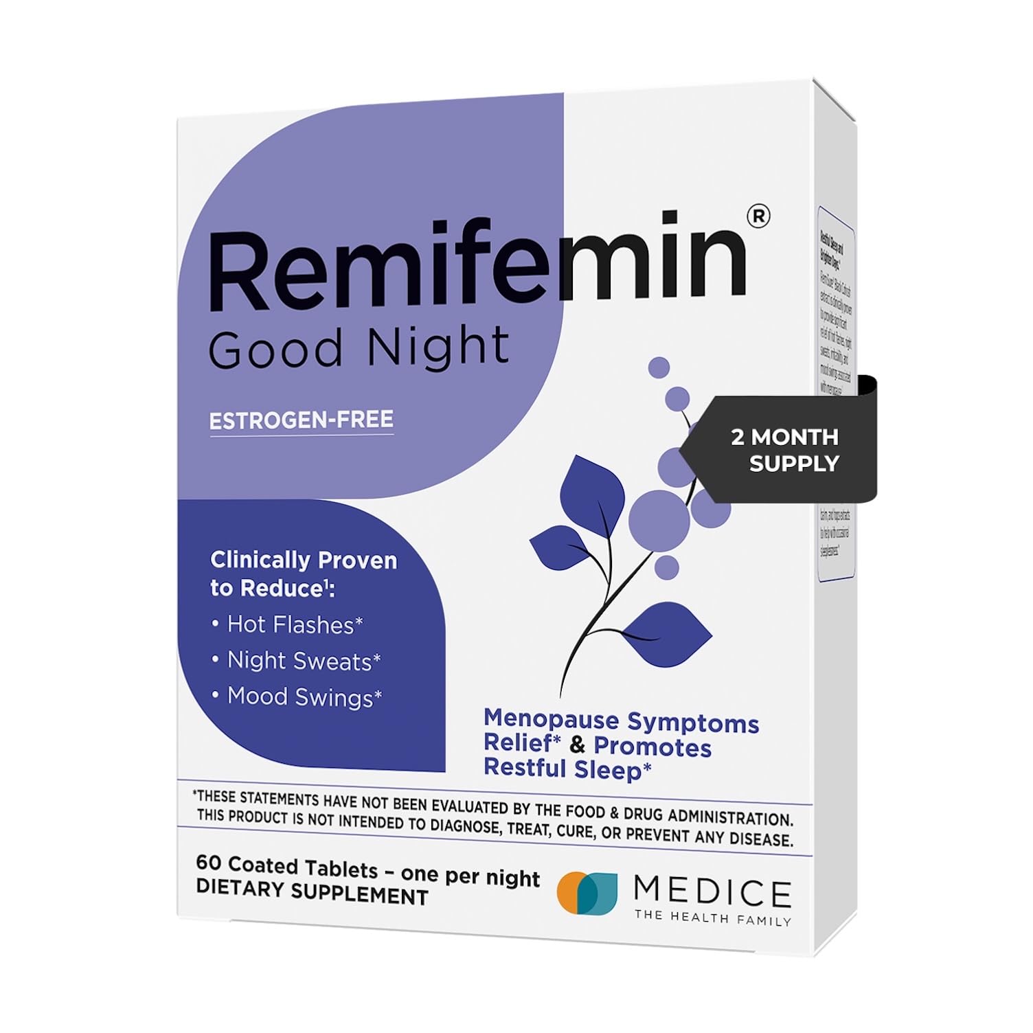 Remifemin Good Night bottle label, easy nightly routine and branding.