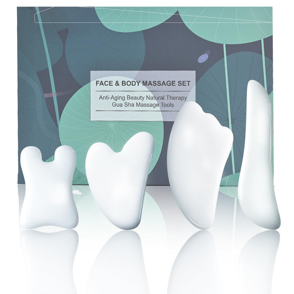 Rena Chris Guasha tool white set overview for facial and body massage benefits.
