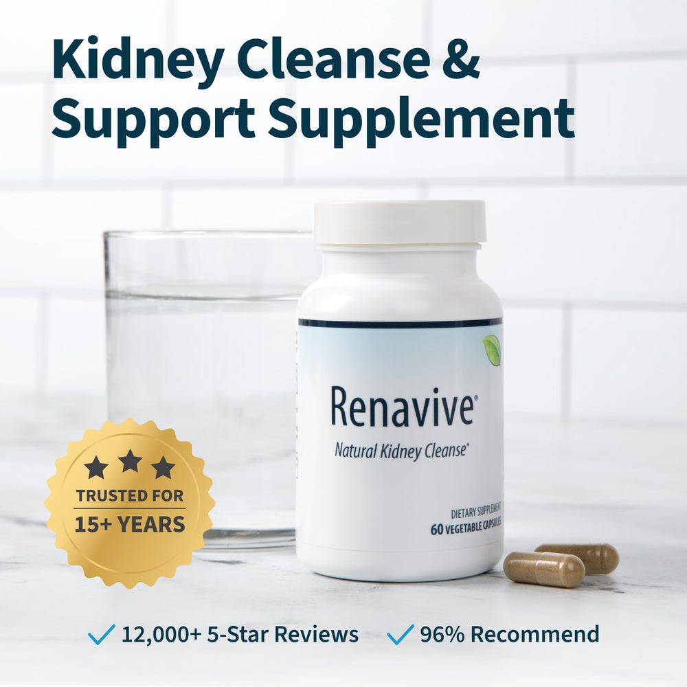 Renavive Kidney Cleanse capsules close-up highlighting natural ingredients