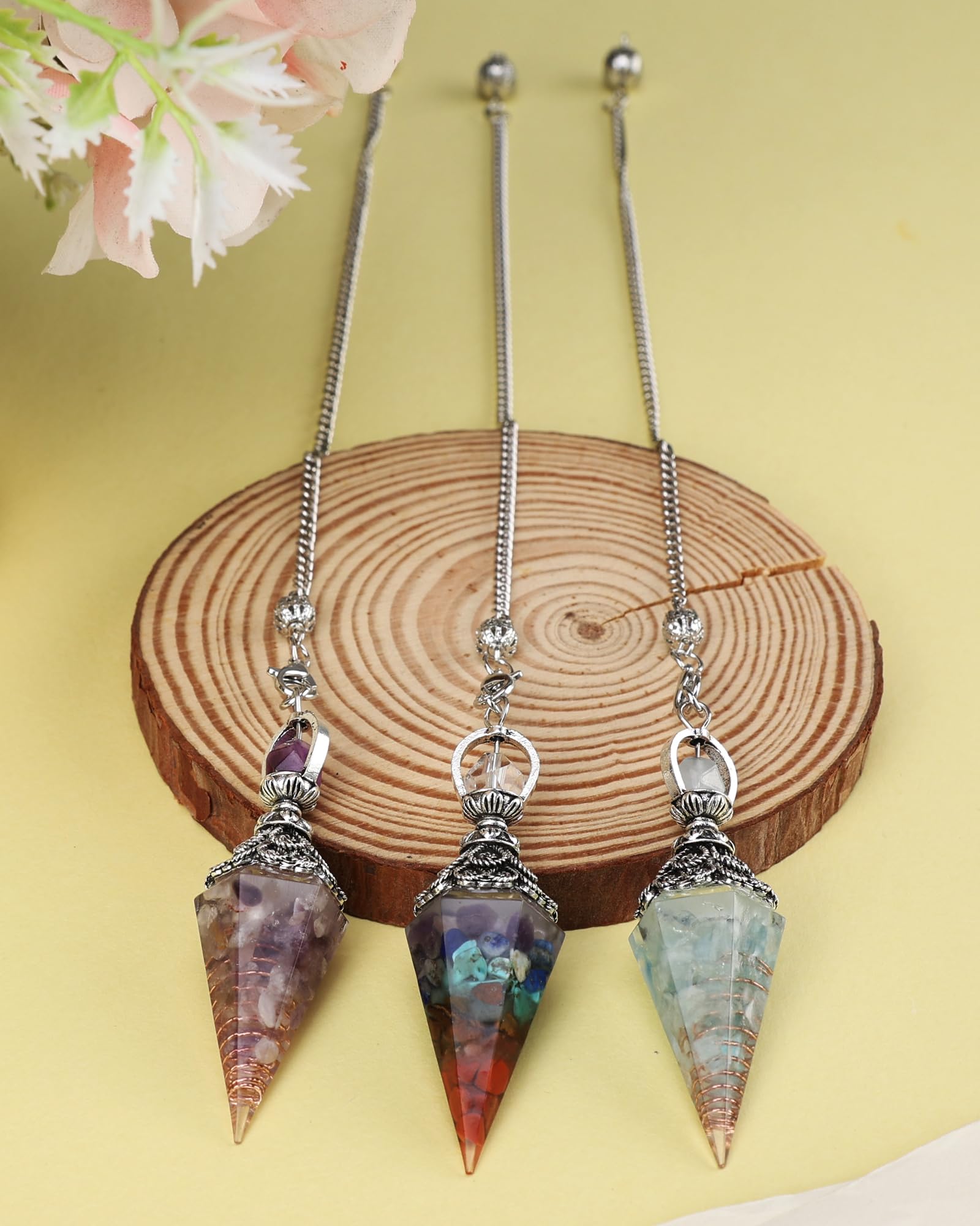 RENEMEGO three-pieces pendulum crystal set for divination and mindfulness