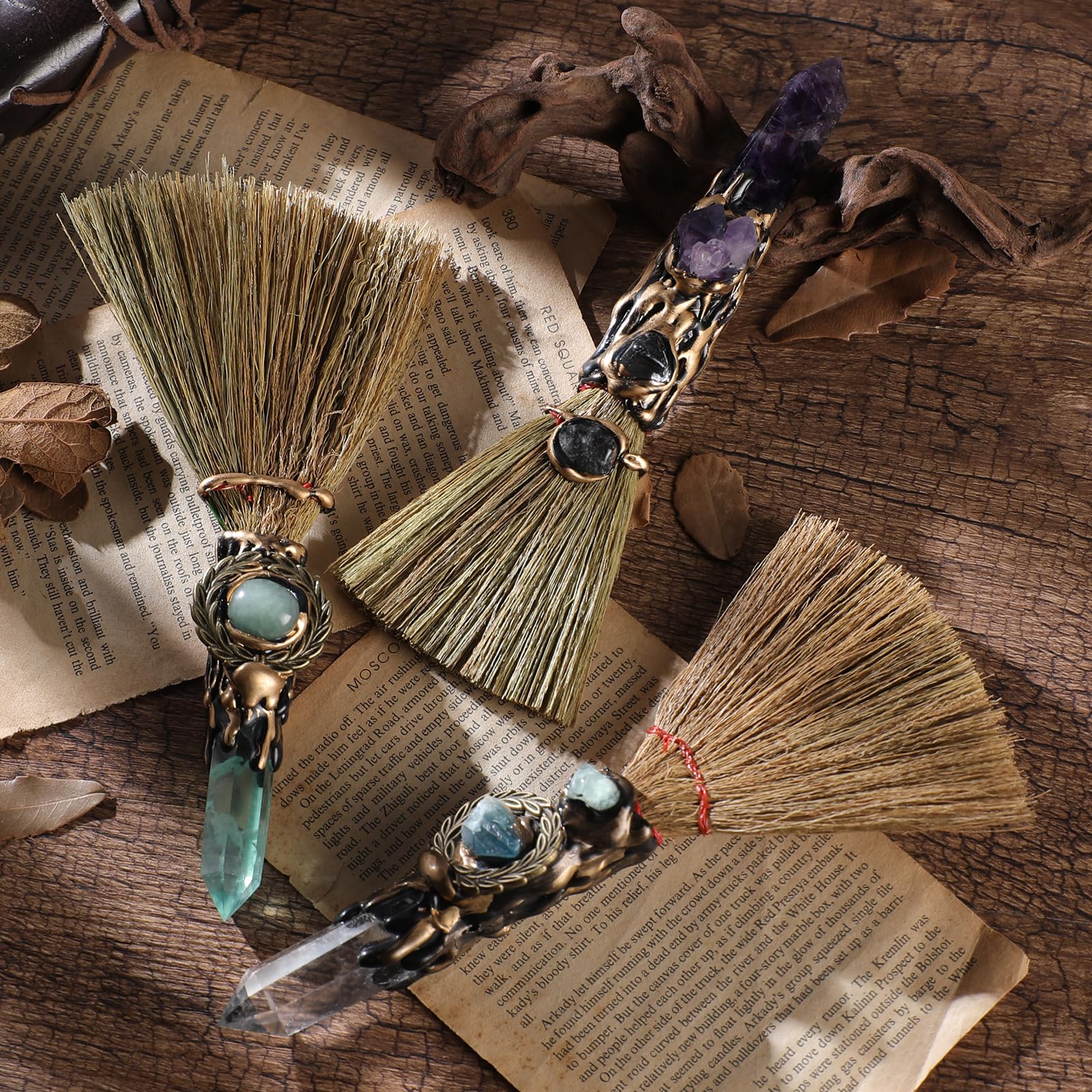 RENEMEGO Feng Shui Energy Broom – hexagonal crystal accents invite balance and clarity.