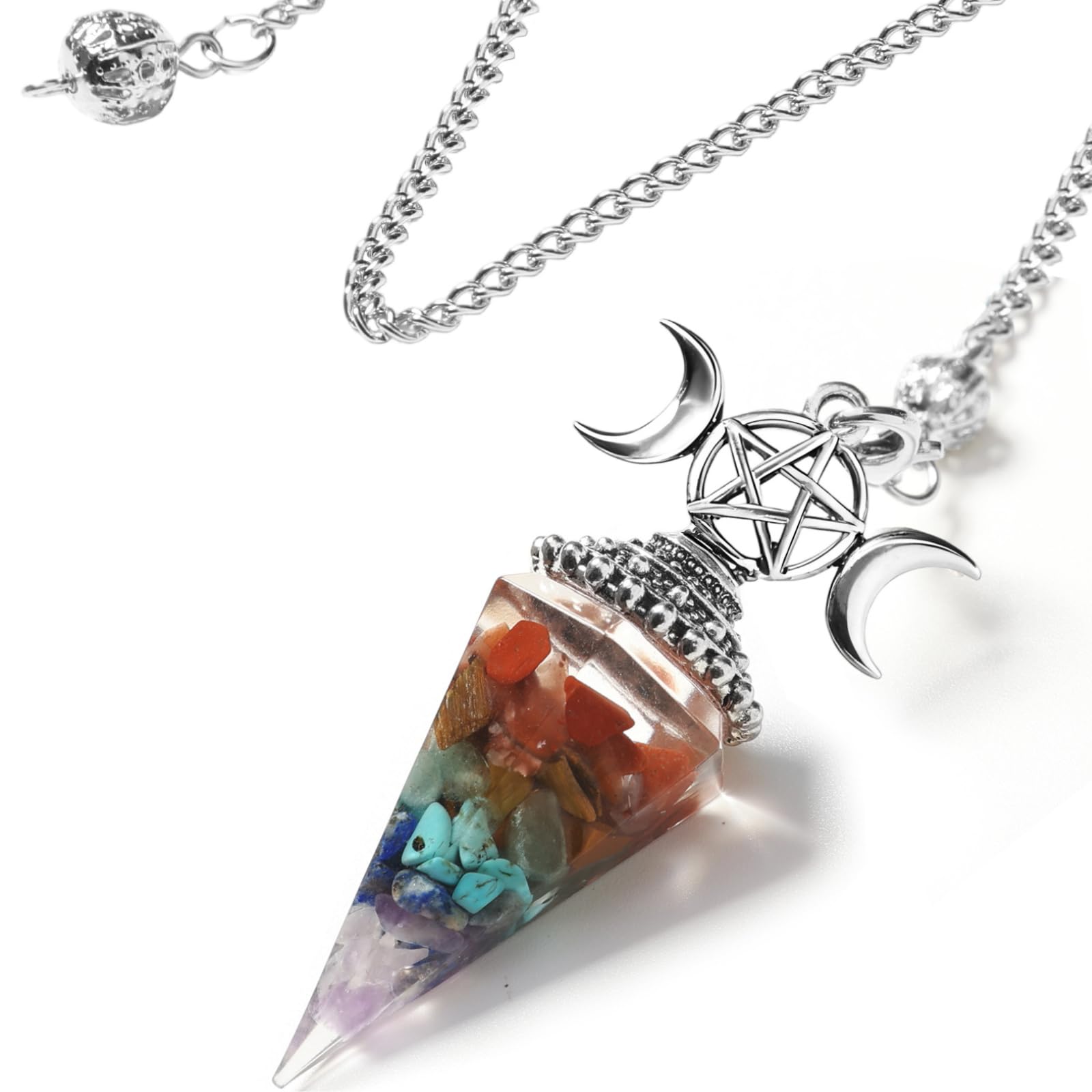 RENEMEGO Rainbow Stone Pendulum with chain for chakra meditation and energy balancing