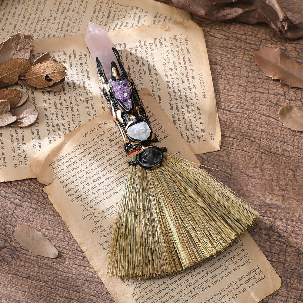 RENEMEGO Witch broom hanging decor for wall or altar display.
