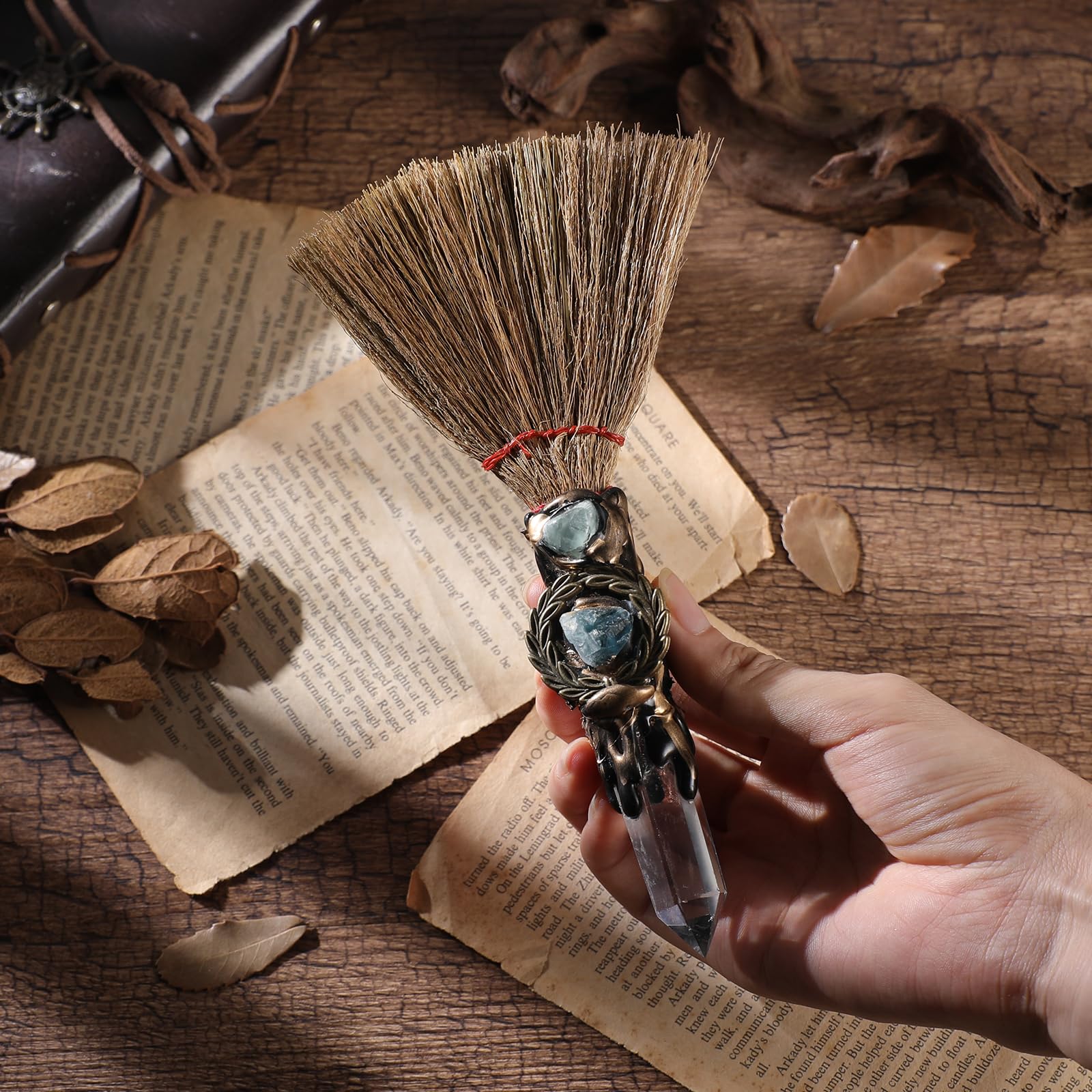 RENEMEGO Wall-hanging Witch Broom – versatile decor for altar, desk, or entryway.