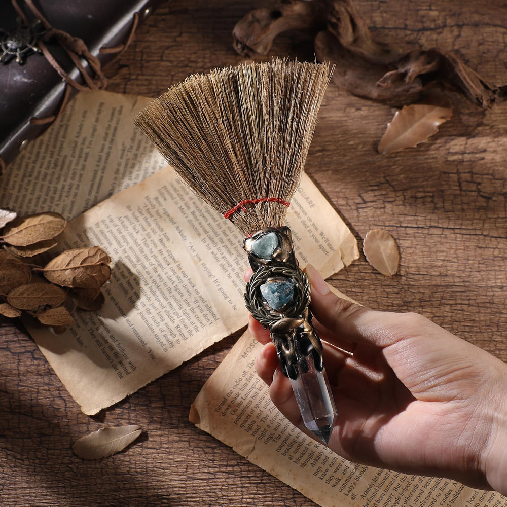 RENEMEGO Wall-hanging Witch Broom – versatile decor for altar, desk, or entryway.