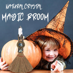 RENEMEGO Witch Broom with Crystal Stone – decorative wand enhances home decor and energy.