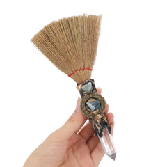 RENEMEGO Witch Crystal Altar Broom – 8-inch centerpiece for cleansing energy and protection.