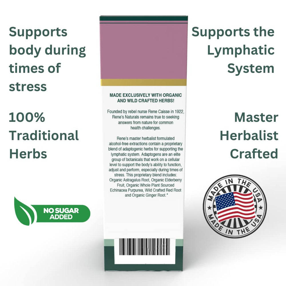 Close-up of Rene's Naturals Lymphatic Drops herbs showing wild-crafted ingredients.