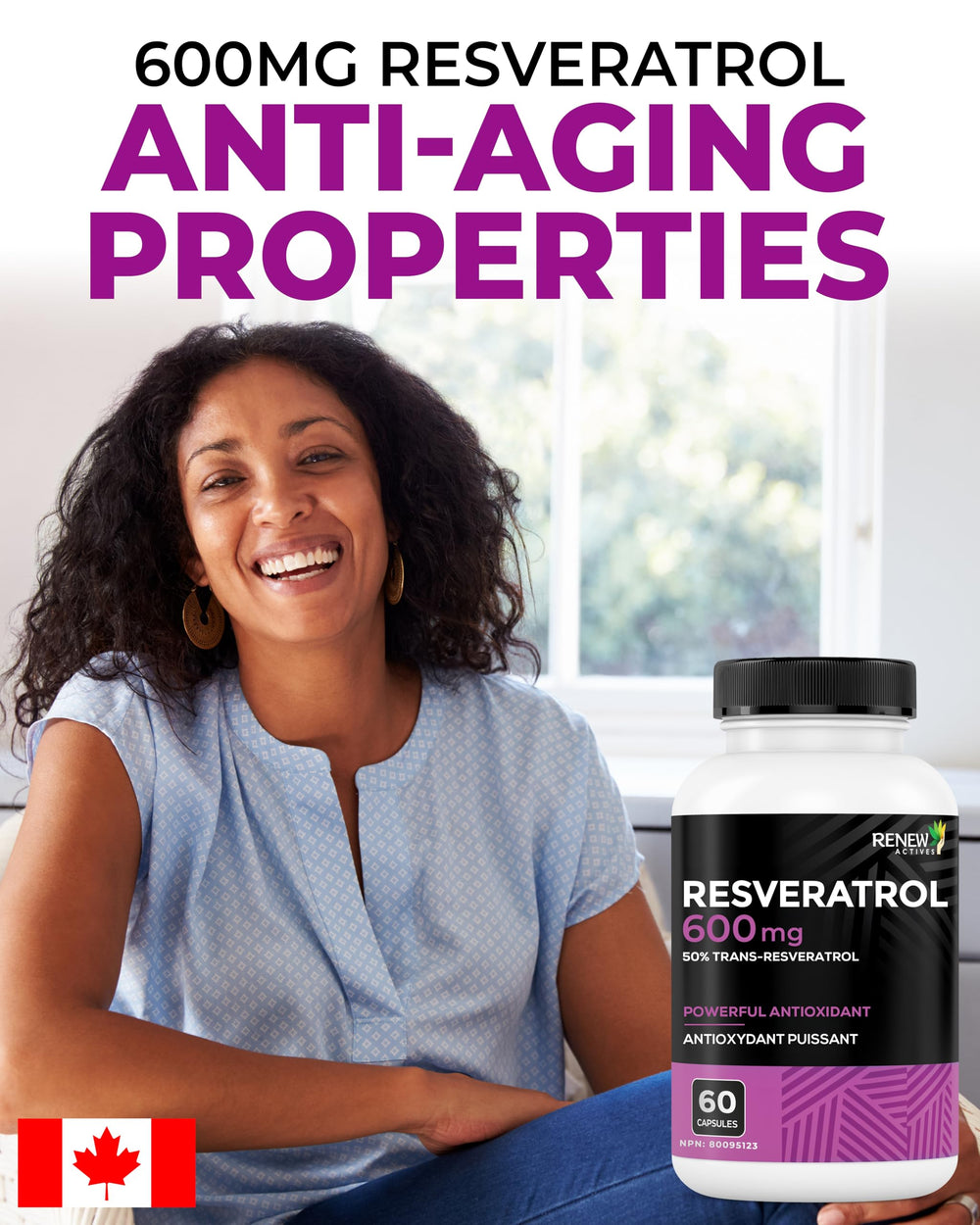 Renew Actives Resveratrol bottle in a healthy lifestyle setting.