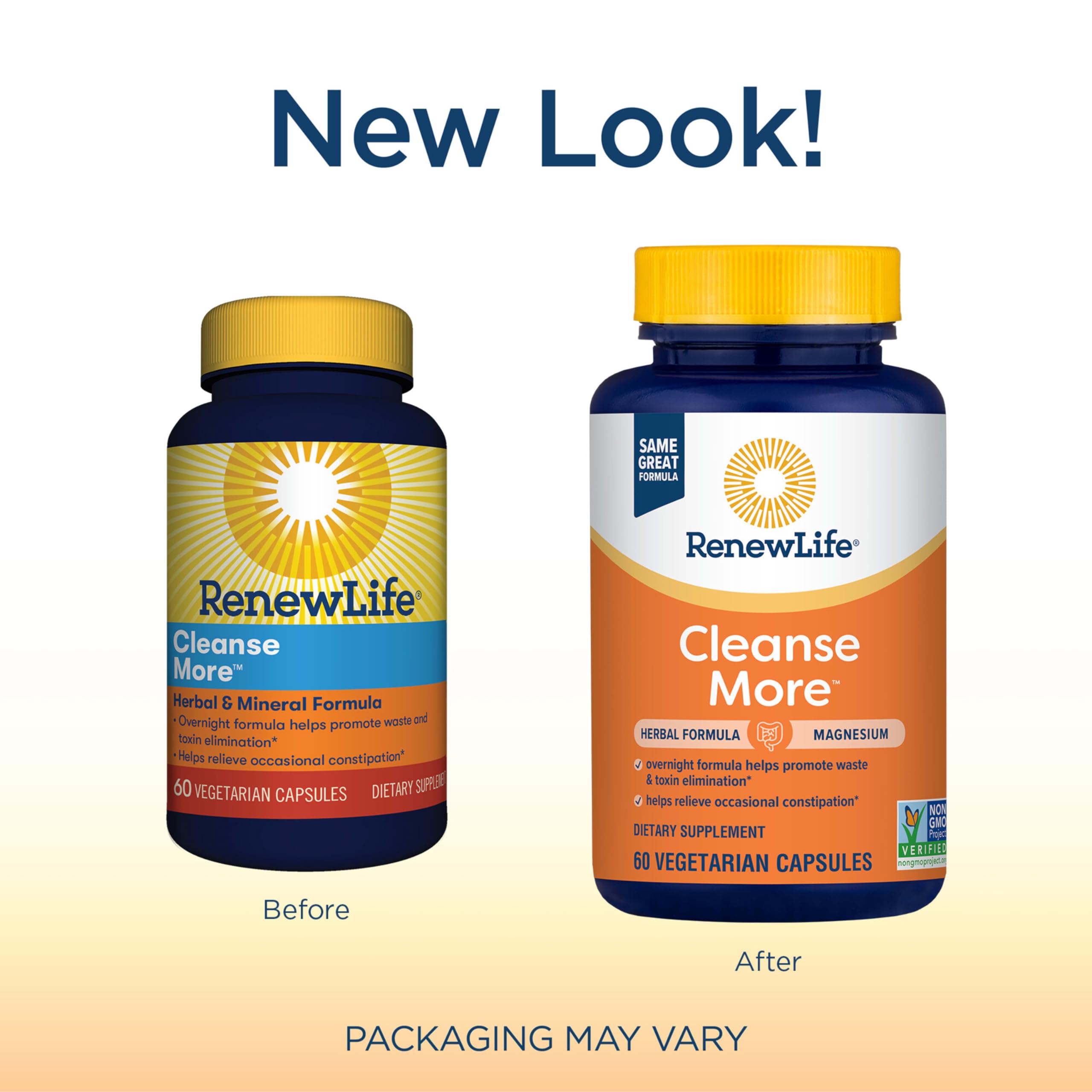 Closeup of Renew Life Cleanse More capsules, showcasing vegetarian formula.
