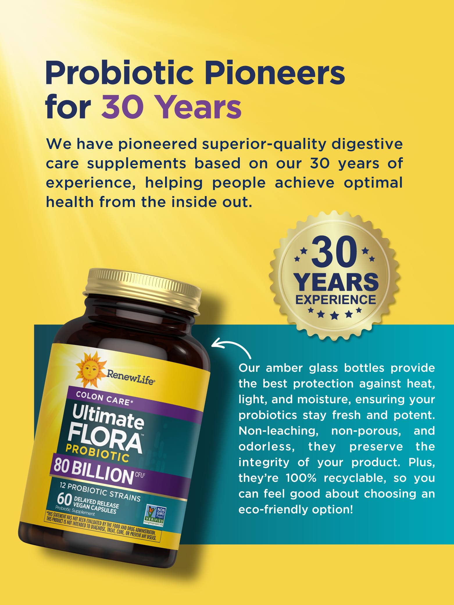 Renew Life delayed-release probiotic capsules imply targeted delivery to the gut for lasting effects.