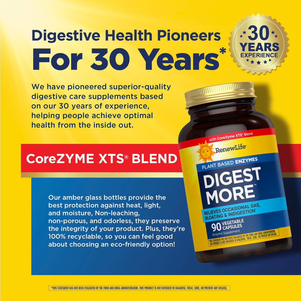 Renew Life DigestMore L-Glutamine ingredient panel highlights soothing digestive tract nourishment.