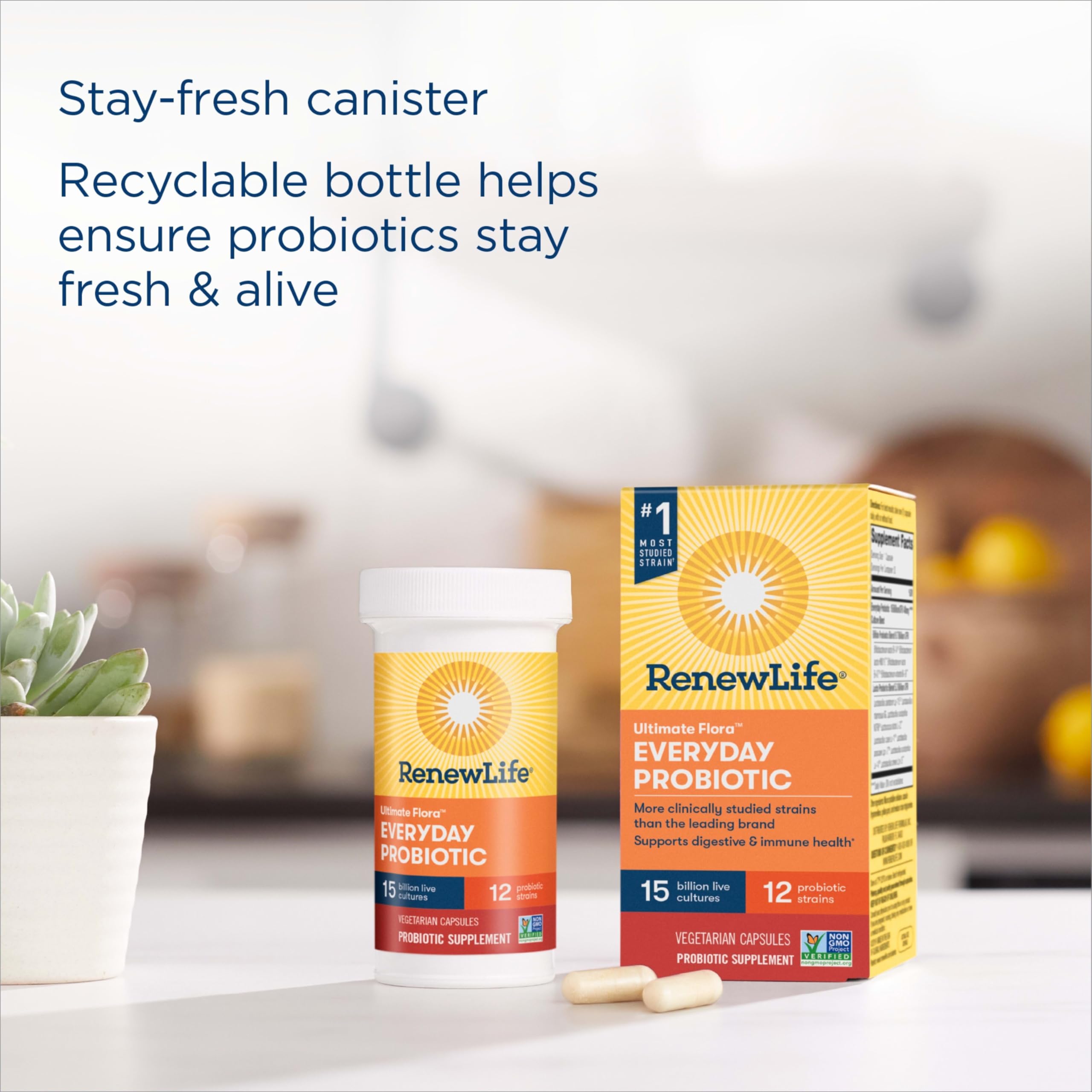 Renew Life Everyday Probiotic 30-count bottle for a month-long routine.