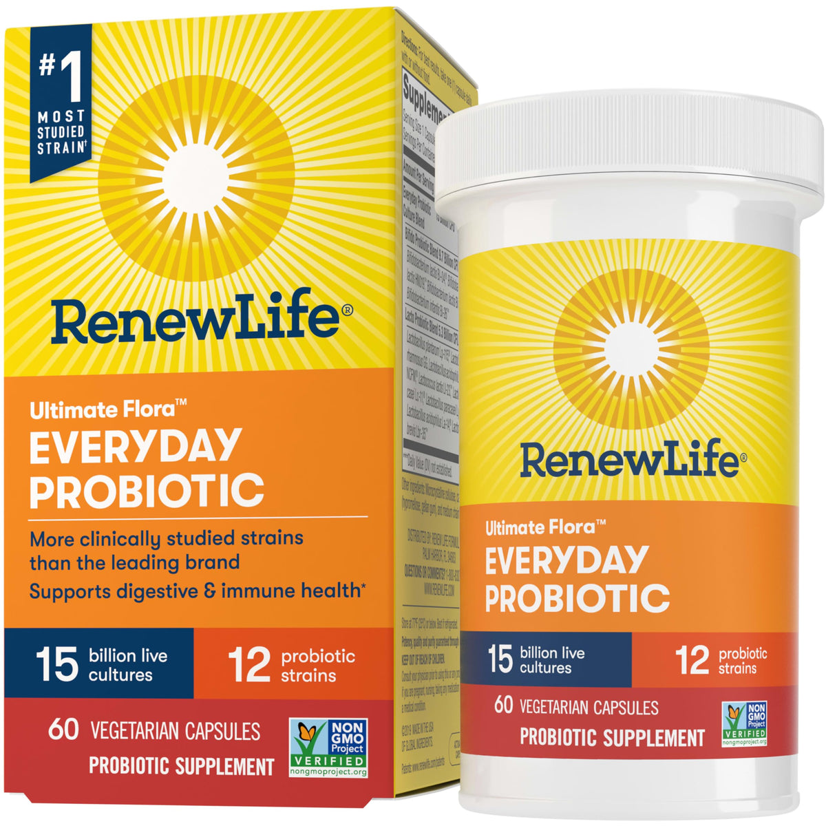 Renew Life Everyday Probiotic bottle with 60 capsules for daily digestive support