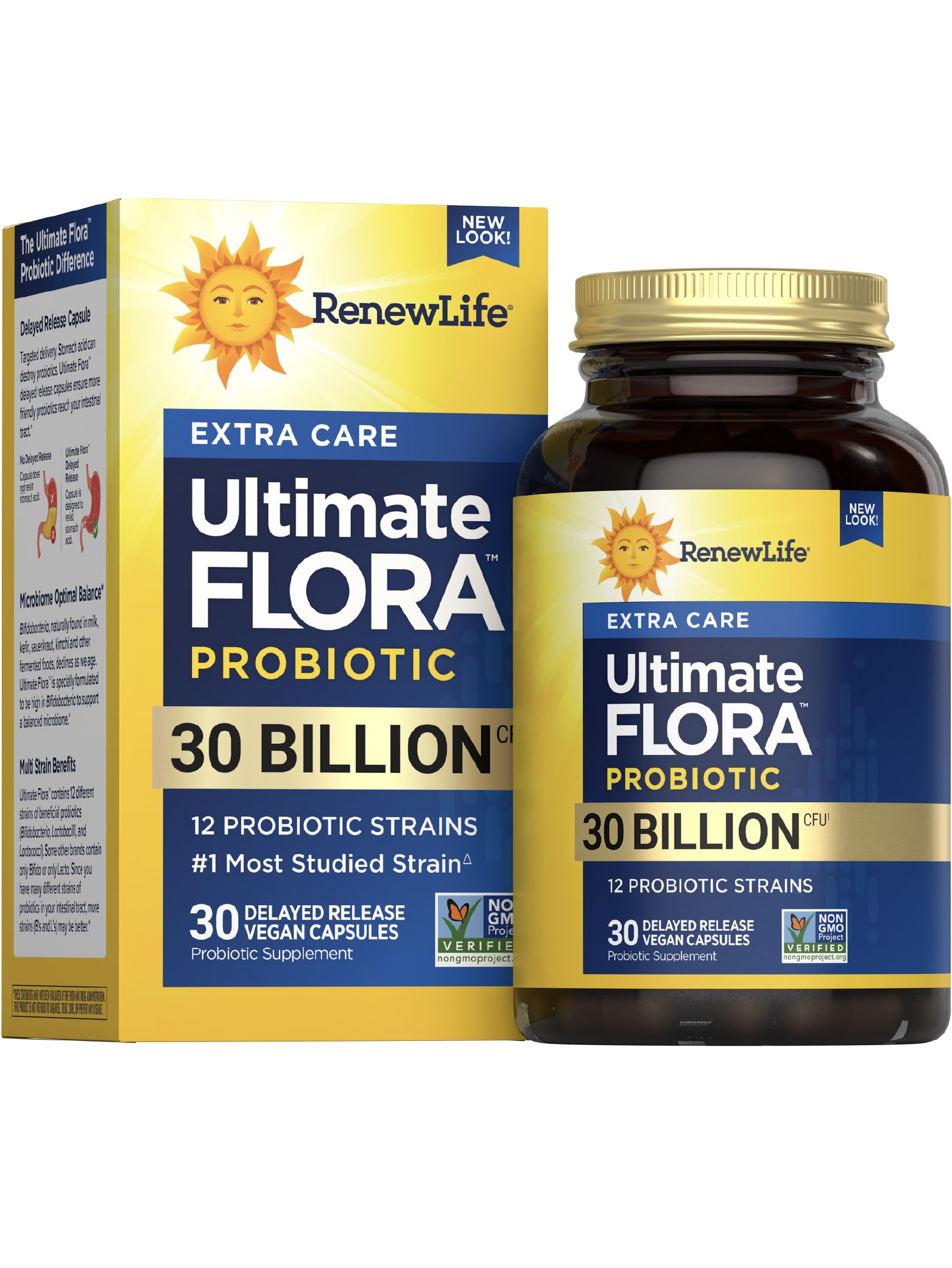 Renew Life Extra Care Digestive Probiotic bottle with 30B CFU for daily gut and immune health.