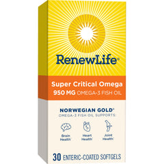 Renew Life Norwegian Gold Softgels bottle front showpiece omega-3 support for heart health