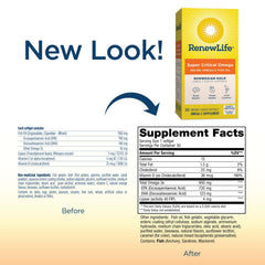 Renew Life Norwegian Gold Softgels closeup of capsules showing burp-free omega-3 design