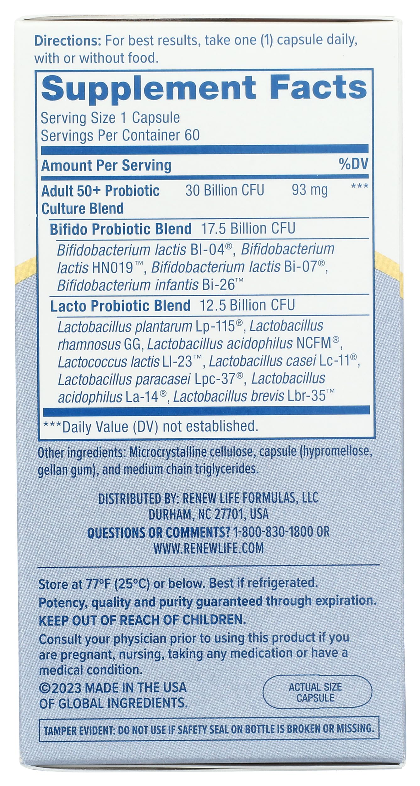 Renew Life PROBIOTIC 30B UF 50plus emblem highlights age-tailored gut support.